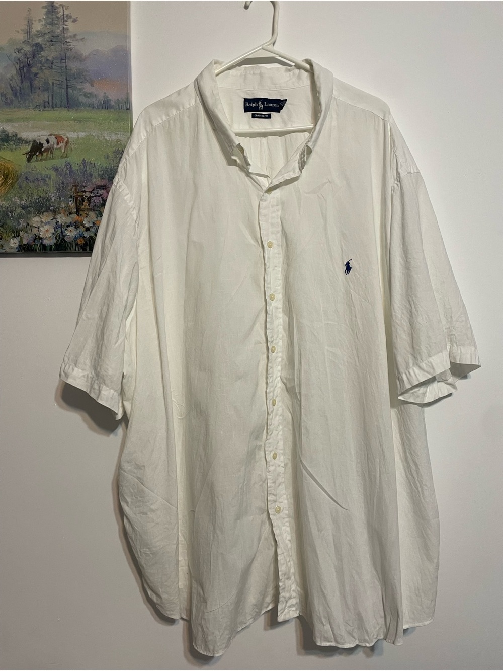 Ralph Lauren White Classic linen plus cotton  Button-Down Polo Shirt 5xl